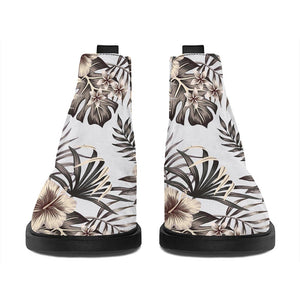 Vintage Hibiscus Plumeria Pattern Print Flat Ankle Boots