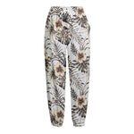 Vintage Hibiscus Plumeria Pattern Print Fleece Lined Knit Pants
