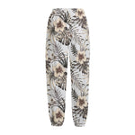 Vintage Hibiscus Plumeria Pattern Print Fleece Lined Knit Pants