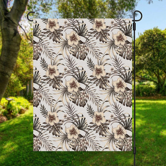 Vintage Hibiscus Plumeria Pattern Print Garden Flag