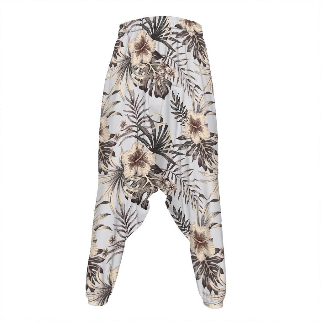 Vintage Hibiscus Plumeria Pattern Print Hammer Pants