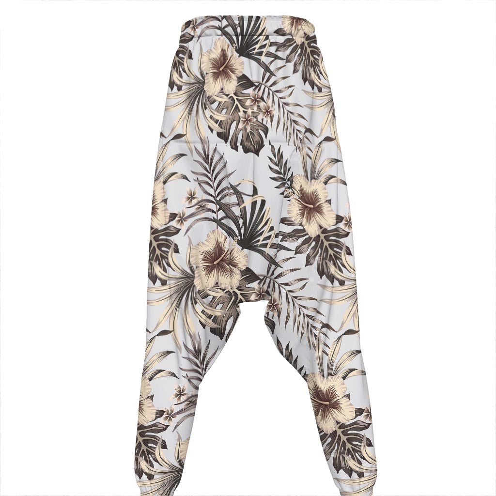 Vintage Hibiscus Plumeria Pattern Print Hammer Pants