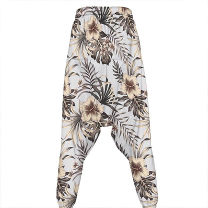 Vintage Hibiscus Plumeria Pattern Print Hammer Pants