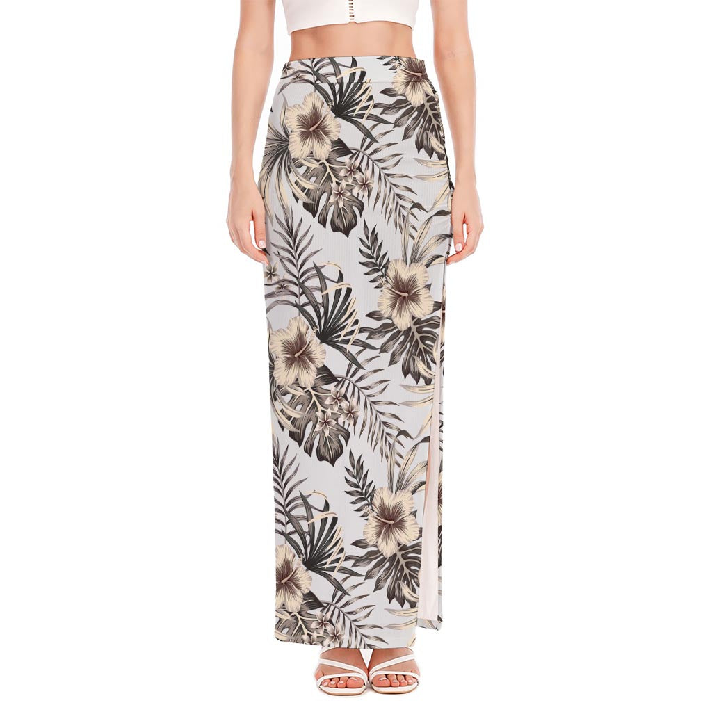 Vintage Hibiscus Plumeria Pattern Print High Slit Maxi Skirt