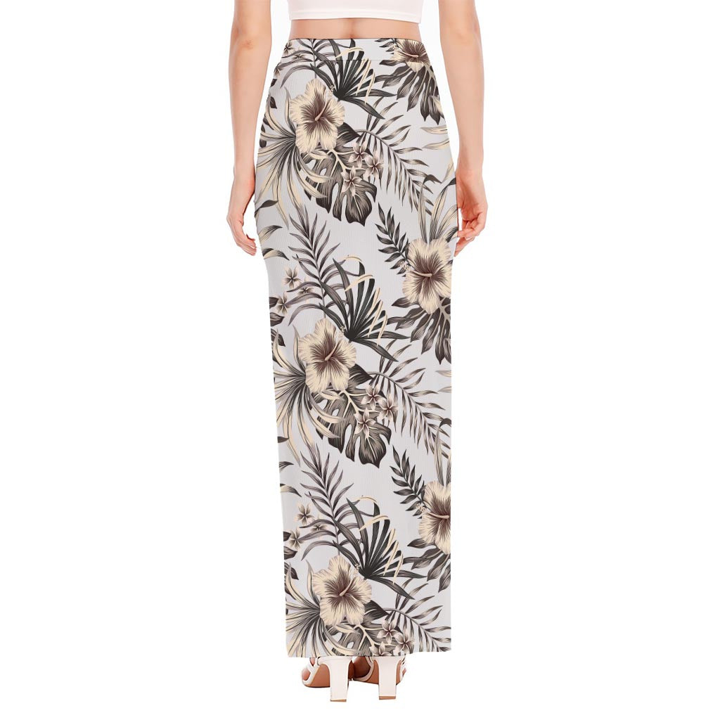 Vintage Hibiscus Plumeria Pattern Print High Slit Maxi Skirt