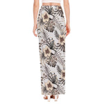 Vintage Hibiscus Plumeria Pattern Print High Slit Maxi Skirt