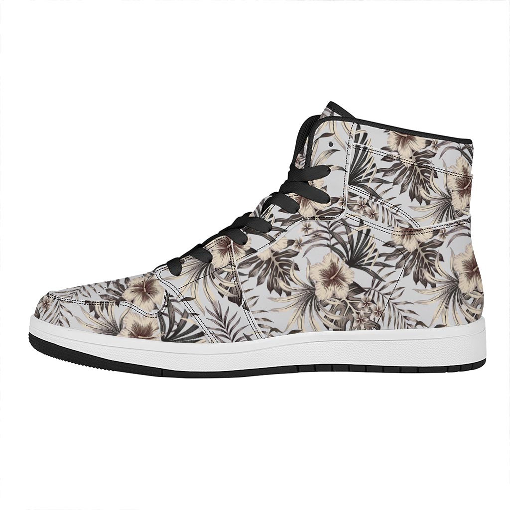 Vintage Hibiscus Plumeria Pattern Print High Top Leather Sneakers