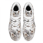 Vintage Hibiscus Plumeria Pattern Print High Top Leather Sneakers