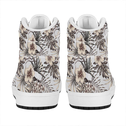 Vintage Hibiscus Plumeria Pattern Print High Top Leather Sneakers