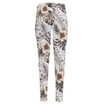 Vintage Hibiscus Plumeria Pattern Print High-Waisted Pocket Leggings