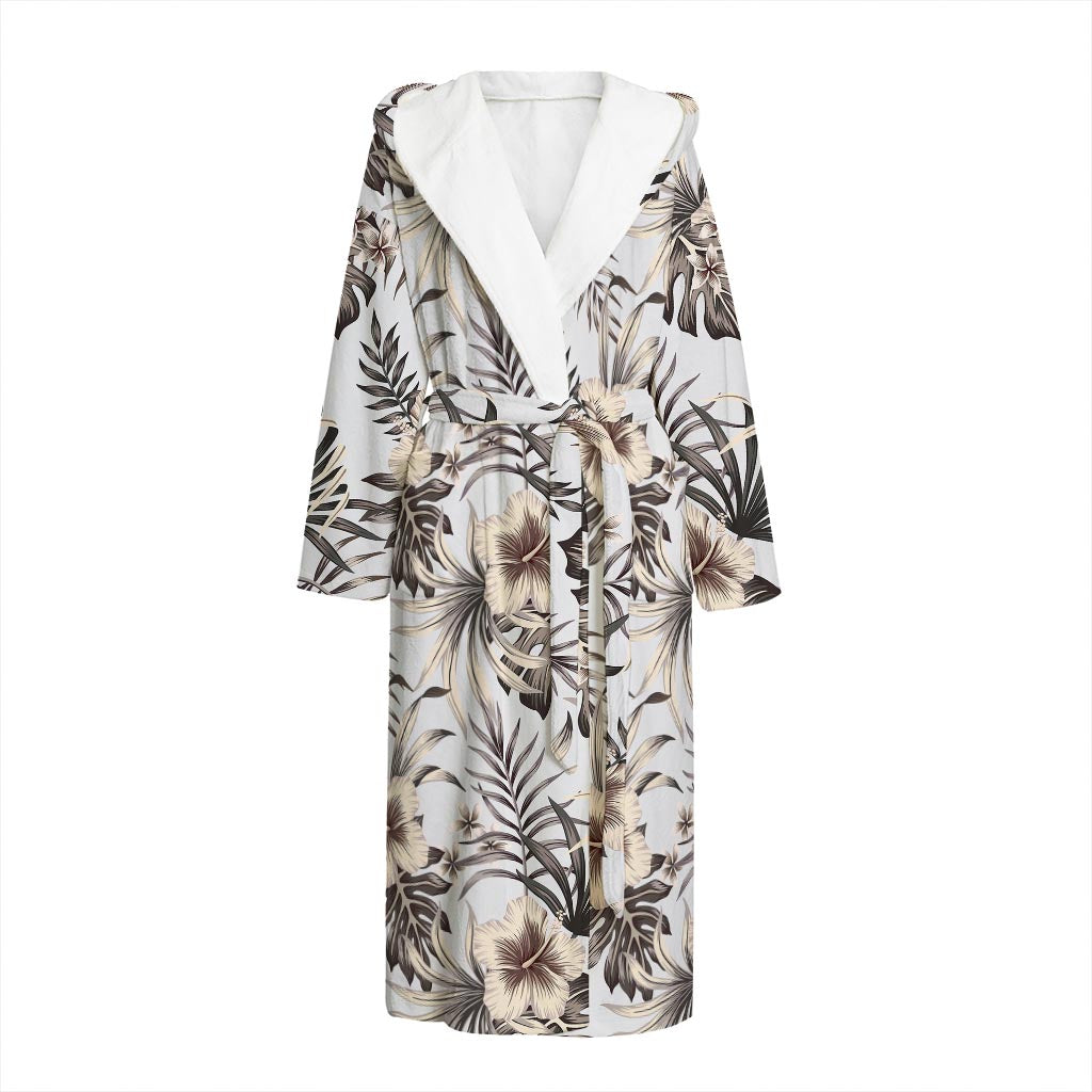 Vintage Hibiscus Plumeria Pattern Print Hooded Bathrobe