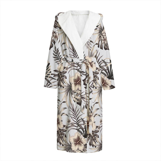 Vintage Hibiscus Plumeria Pattern Print Hooded Bathrobe