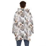 Vintage Hibiscus Plumeria Pattern Print Hoodie Blanket