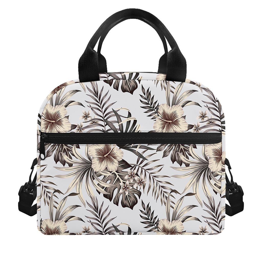 Vintage Hibiscus Plumeria Pattern Print Insulated Lunch Bag