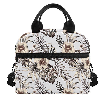 Vintage Hibiscus Plumeria Pattern Print Insulated Lunch Bag