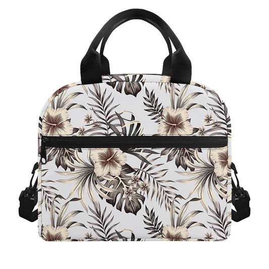 Vintage Hibiscus Plumeria Pattern Print Insulated Lunch Bag