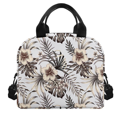 Vintage Hibiscus Plumeria Pattern Print Insulated Lunch Bag