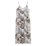 Vintage Hibiscus Plumeria Pattern Print Jersey Midi Cami Dress