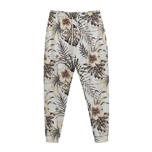 Vintage Hibiscus Plumeria Pattern Print Jogger Pants