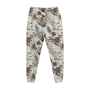 Vintage Hibiscus Plumeria Pattern Print Jogger Pants