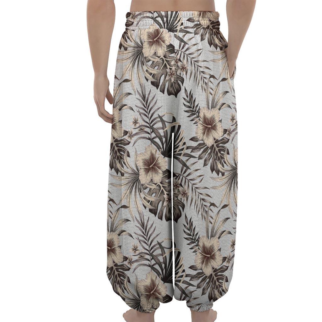 Vintage Hibiscus Plumeria Pattern Print Lantern Pants