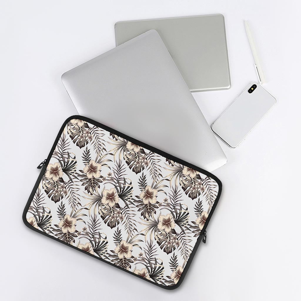 Vintage Hibiscus Plumeria Pattern Print Laptop Sleeve