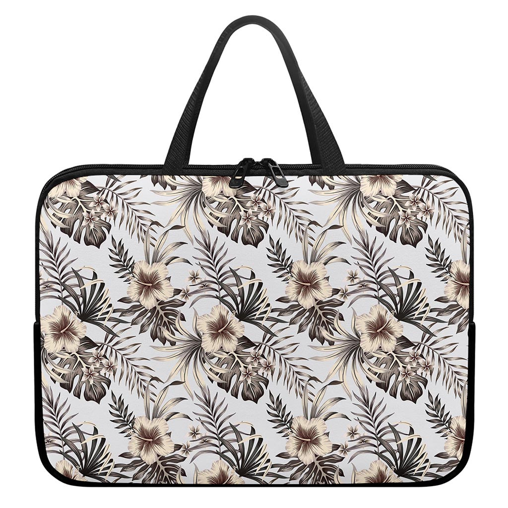 Vintage Hibiscus Plumeria Pattern Print Laptop Sleeve With Handle