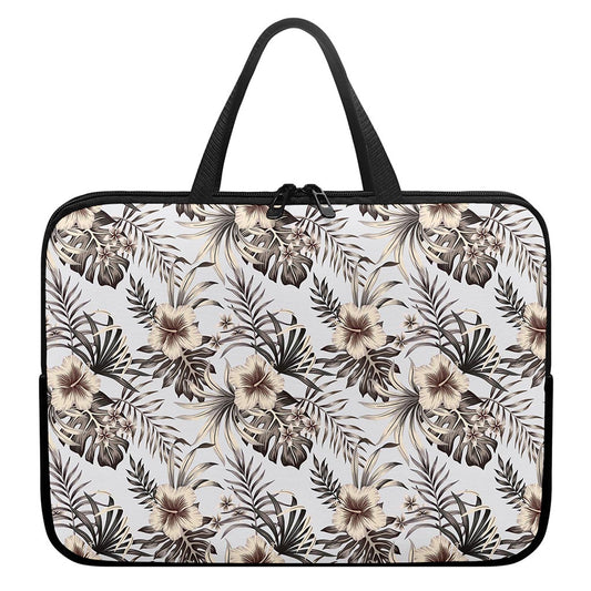 Vintage Hibiscus Plumeria Pattern Print Laptop Sleeve With Handle