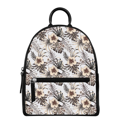 Vintage Hibiscus Plumeria Pattern Print Leather Backpack