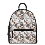 Vintage Hibiscus Plumeria Pattern Print Leather Backpack