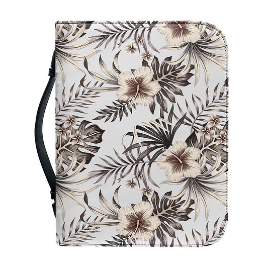 Vintage Hibiscus Plumeria Pattern Print Leather Bible Cover