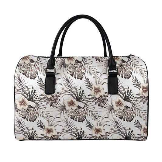 Vintage Hibiscus Plumeria Pattern Print Leather Duffle Bag
