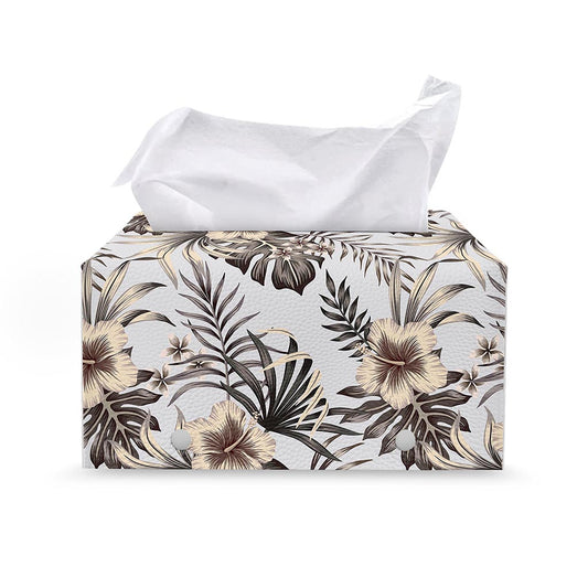 Vintage Hibiscus Plumeria Pattern Print Leather Tissue Box Cover
