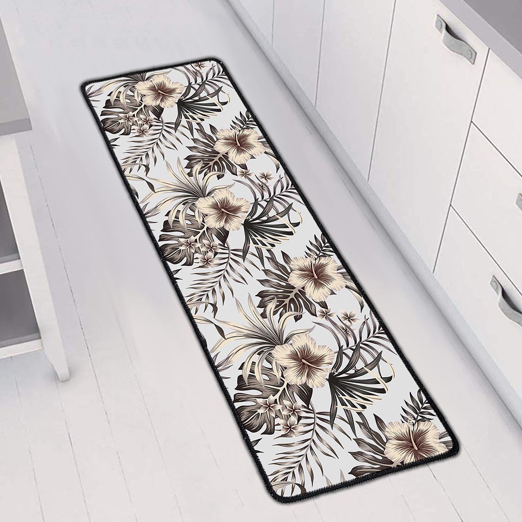 Vintage Hibiscus Plumeria Pattern Print Long Kitchen Mat