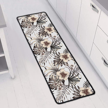 Vintage Hibiscus Plumeria Pattern Print Long Kitchen Mat