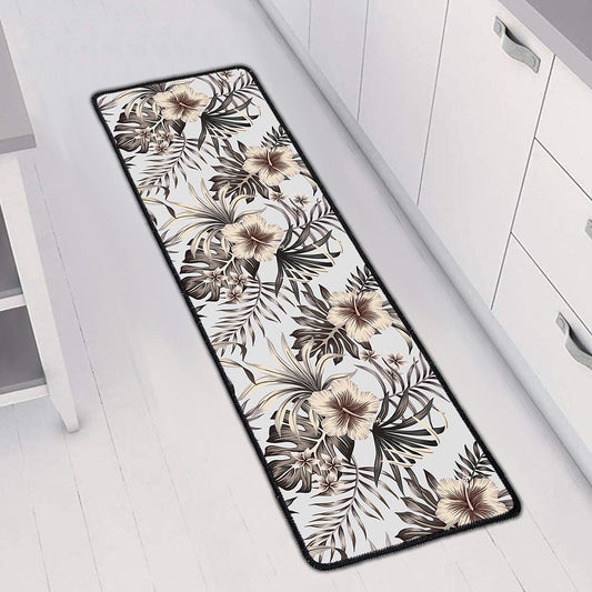 Vintage Hibiscus Plumeria Pattern Print Long Kitchen Mat
