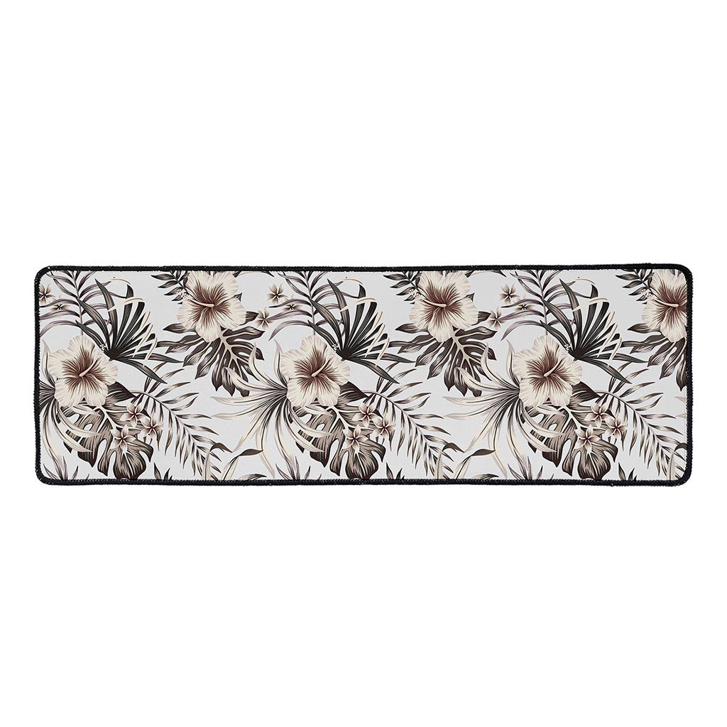 Vintage Hibiscus Plumeria Pattern Print Long Kitchen Mat