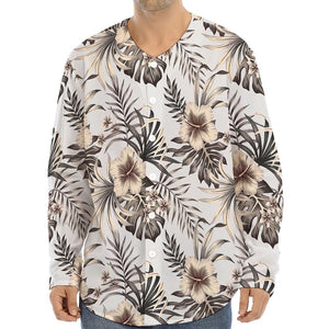 Vintage Hibiscus Plumeria Pattern Print Long Sleeve Baseball Jersey