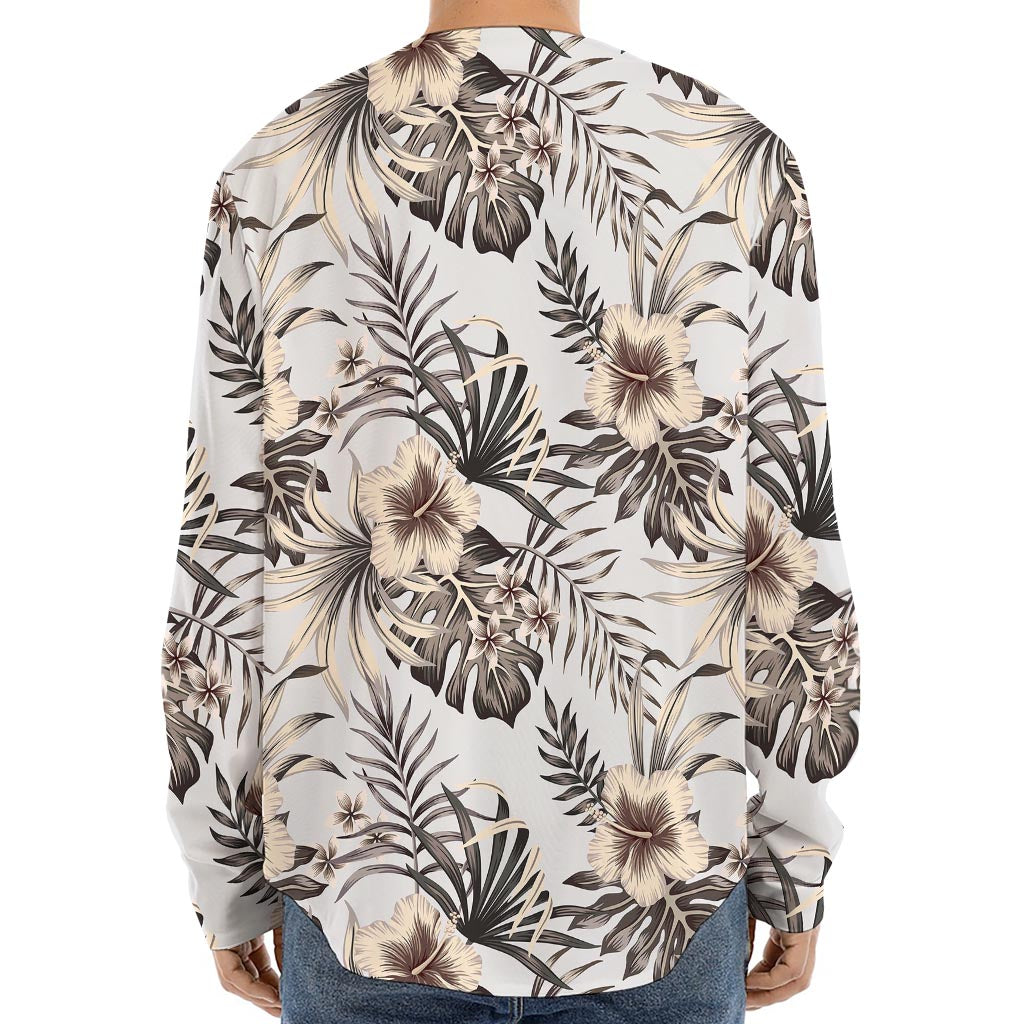 Vintage Hibiscus Plumeria Pattern Print Long Sleeve Baseball Jersey