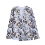 Vintage Hibiscus Plumeria Pattern Print Long Sleeve Short Coat