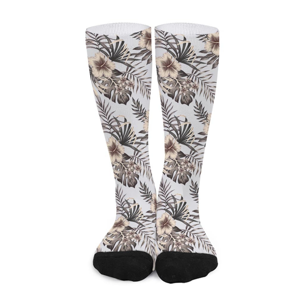 Vintage Hibiscus Plumeria Pattern Print Long Socks