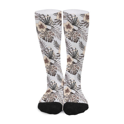 Vintage Hibiscus Plumeria Pattern Print Long Socks