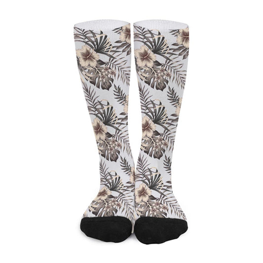Vintage Hibiscus Plumeria Pattern Print Long Socks