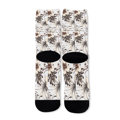 Vintage Hibiscus Plumeria Pattern Print Long Socks