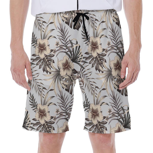 Vintage Hibiscus Plumeria Pattern Print Men's Beach Shorts