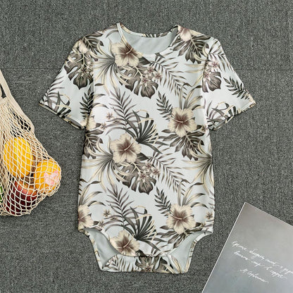 Vintage Hibiscus Plumeria Pattern Print Men's Bodysuit