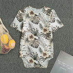 Vintage Hibiscus Plumeria Pattern Print Men's Bodysuit