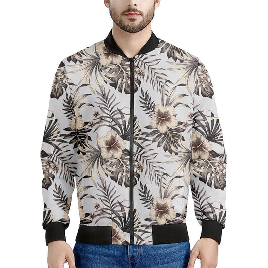 Vintage Hibiscus Plumeria Pattern Print Men's Bomber Jacket
