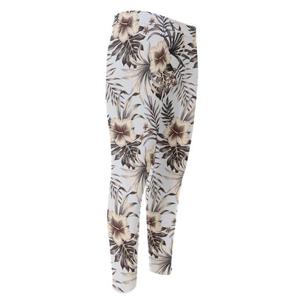 Vintage Hibiscus Plumeria Pattern Print Men's Compression Pants