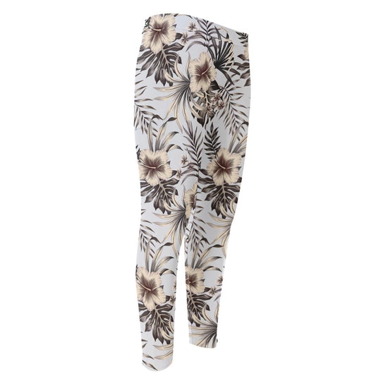 Vintage Hibiscus Plumeria Pattern Print Men's Compression Pants